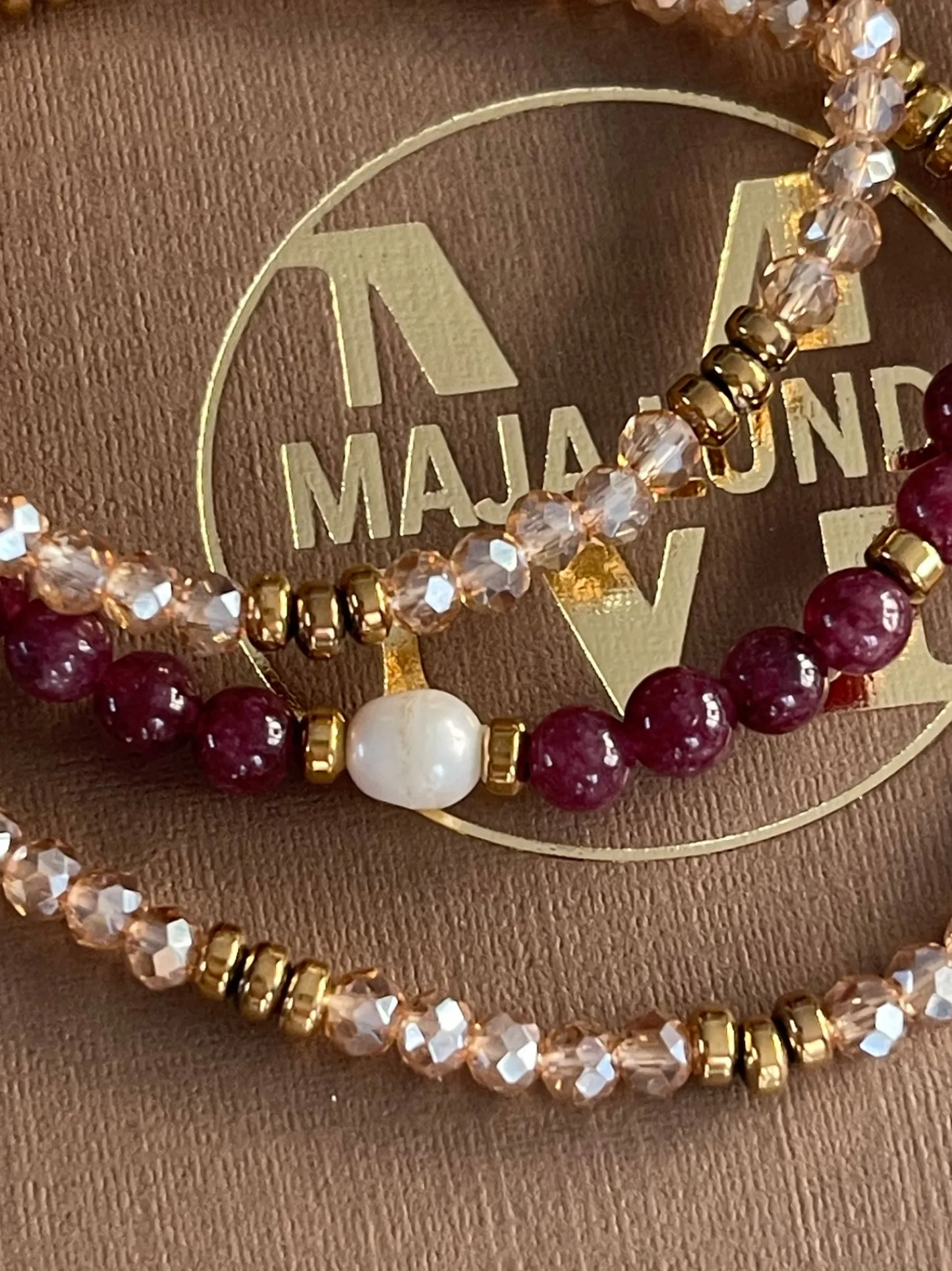 VIAMAJA Armbånd Leah Bordeaux/Natur – Sæt med 3 stk Discount