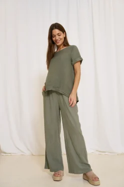 VIAMAJA Bluse hørmix – Military Best
