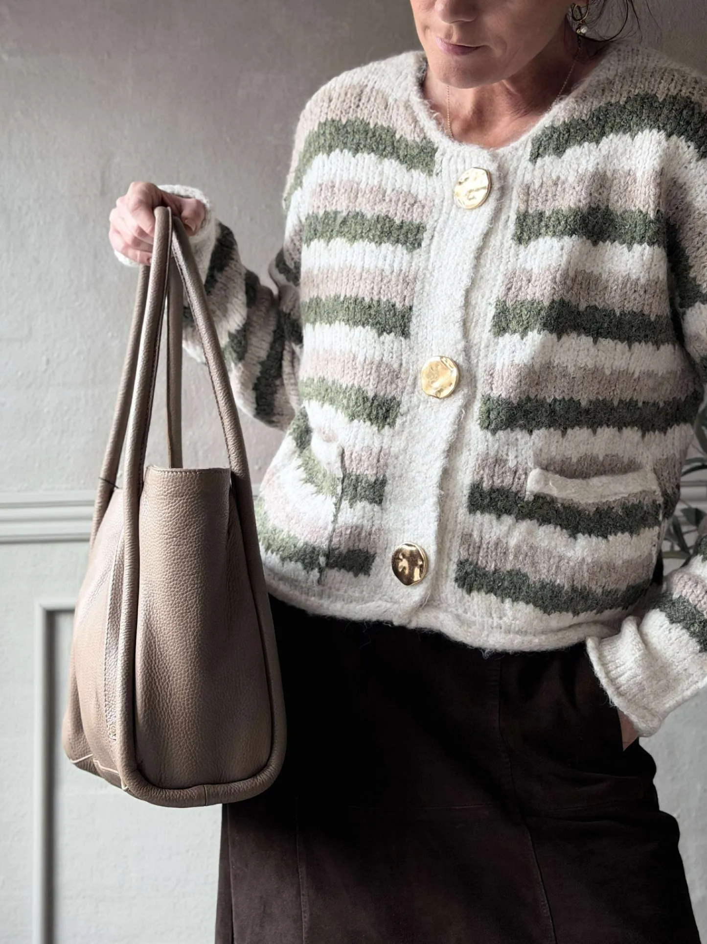 VIAMAJA Cardigan Grøn strib Clearance