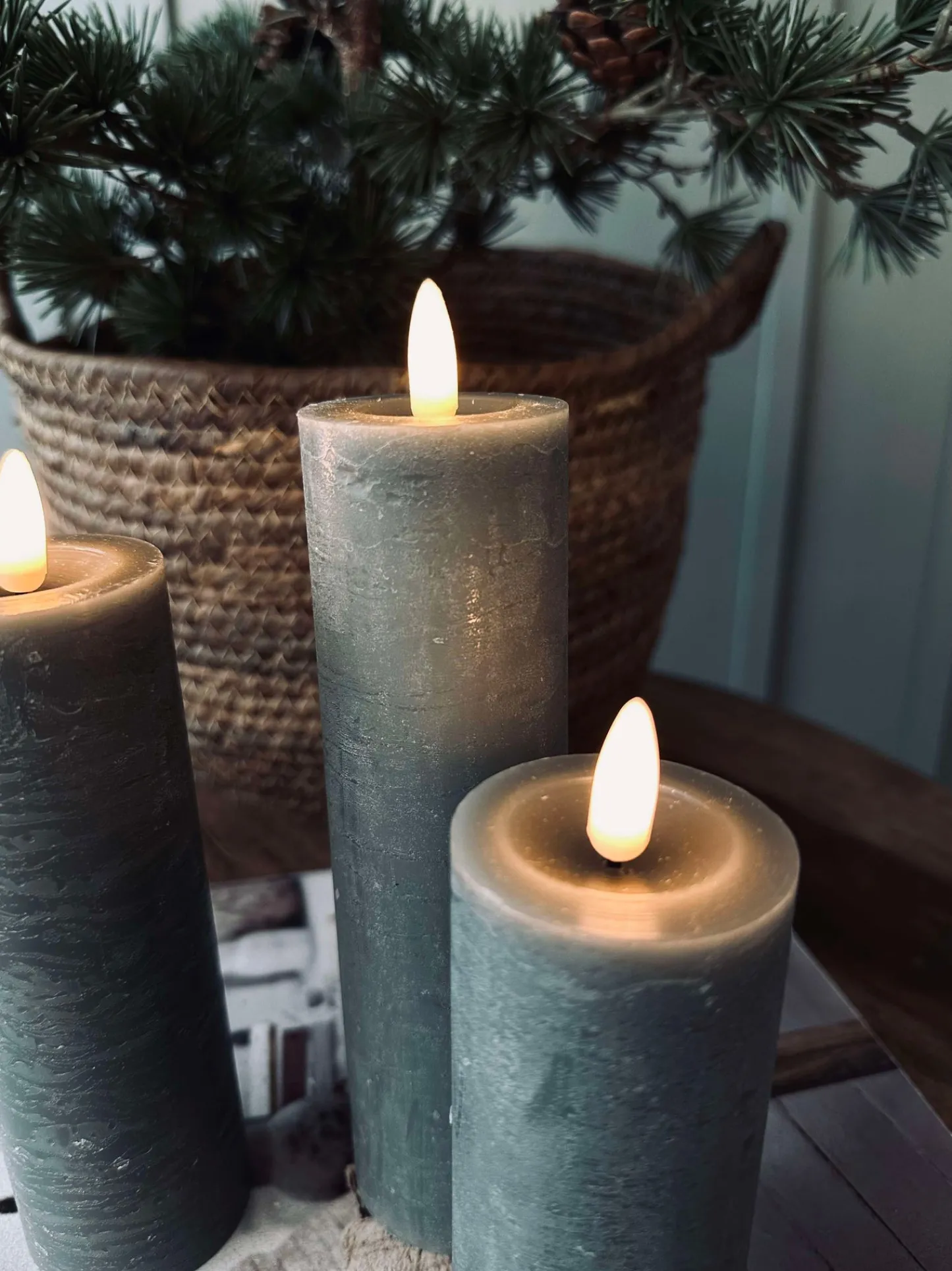 VIAMAJA LED Bloklys / Grøn – 3 stk Rustik dia 5 cm Clearance