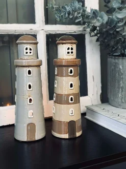 VIAMAJA Lyshus Keramik - Fyrtårn Beige strib