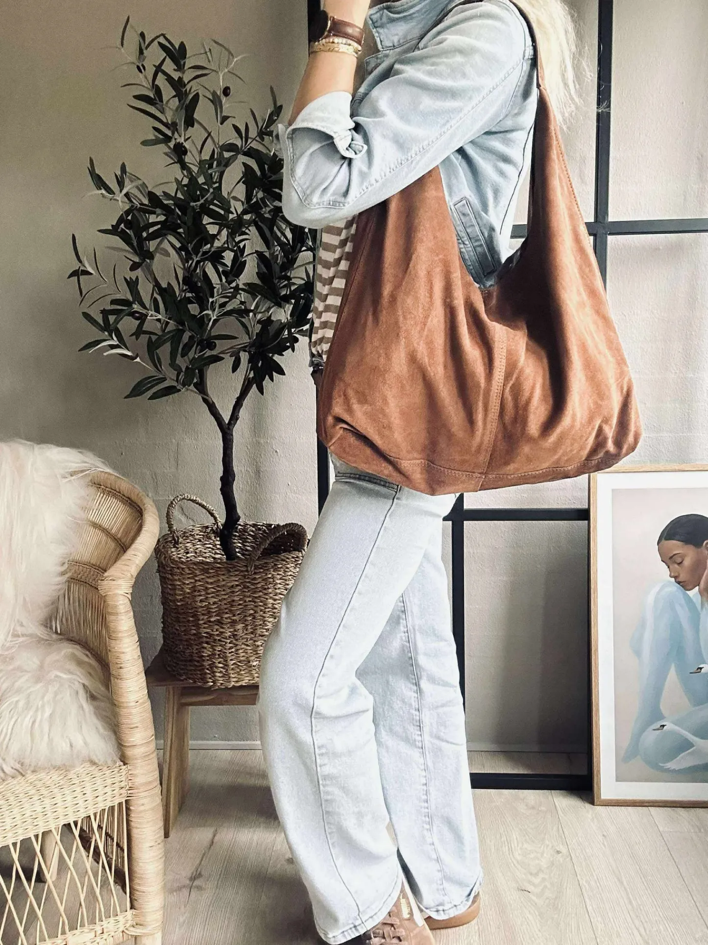 VIAMAJA Shopper i blødt ruskind - Cognac