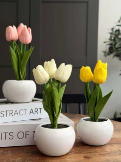 VIAMAJA Tulipaner med lys - Hvid Clearance